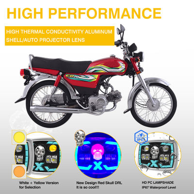 YAYE CD70 CG125 Semi-assembly Red Skull DRL Optical Projector Lens Motorcycle LED Accessory Headlight